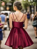 Askılı Saten Bordo Kadın Mini Elbise Pink Night 3322 Bordo detay görünüm