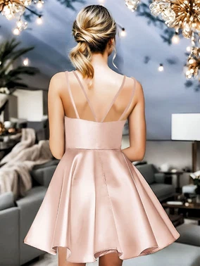 Pink Night Askılı Somon Mini Elbise Pink Night 3375 - Alternatif Görünüm