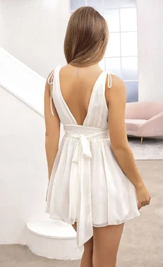 Pink Night Askılı Tül Kadın Mini Elbise Beyaz Pink Night 3410 - Alternatif Görünüm