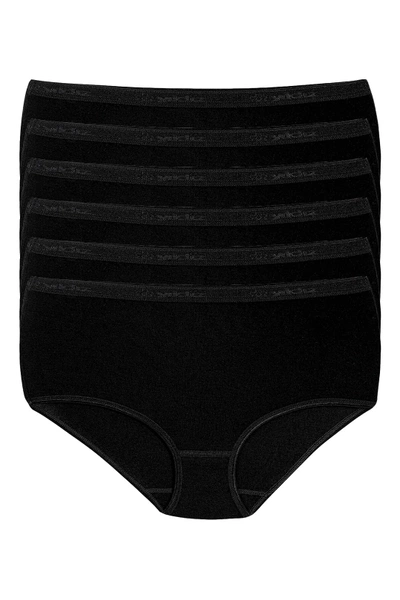 Bambu Kemerli Kadın Siyah 6'lı Paket Bato Külot Yıldız 3946