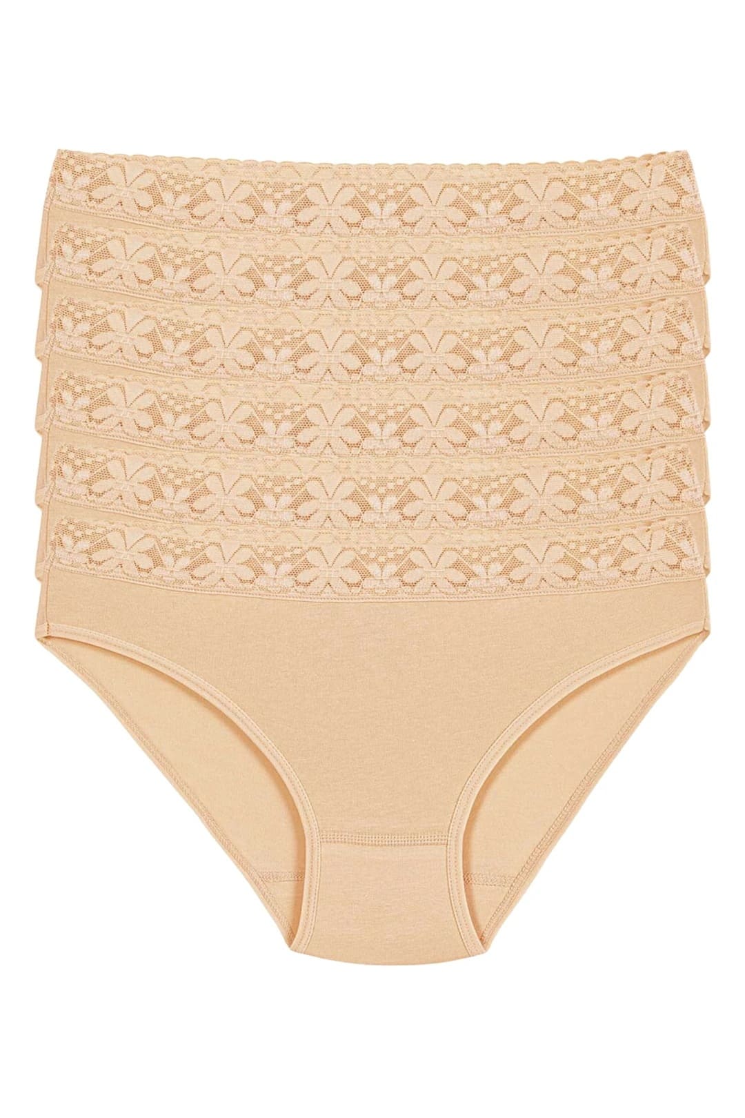 Beli Dantelli Ten 6'lı Paket Likralı Kadın Bikini Külot Yıldız 3527