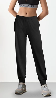 Doreanse Beli Lastikli Siyah Jogger Kadın Eşofman Altı Doreanse 4434 