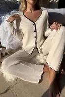 Açık Bej Konforlu Ev Giyim Pijama Takımı Bella Notte 7050 Açik Bej