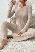 Bej Fitilli Yırtmaç Detaylı Uzun Pijama Takımı Bella Notte 7057 Bej farklı açı