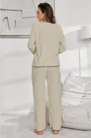 Bej Pamuklu Düğmeli Pijama Takımı Bella Notte 7079 Bej görsel 6