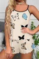 Bej Rengi Kelebek Desenli Şort Takım Bella Notte 7526 Bej detay görünüm