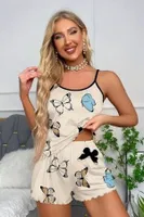 Bej Rengi Kelebek Desenli Şort Takım Bella Notte 7526 Bej farklı açı