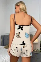 Bej Rengi Kelebek Desenli Şort Takım Bella Notte 7526 Bej görsel 4