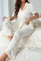 Papatya Desenli Cep Detaylı Pijama Takımı Bella Notte 7019 Beyaz