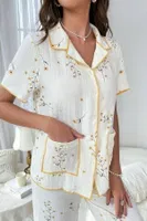 Papatya Desenli Cep Detaylı Pijama Takımı Bella Notte 7019 Beyaz farklı açı