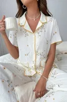 Papatya Desenli Cep Detaylı Pijama Takımı Bella Notte 7019 Beyaz görsel 4