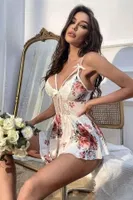 Beyaz Çiçek Desenli Tulum Bella Notte15099 Beyaz görsel 4