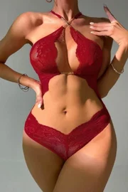 Bordo Boyundan Askılı Zincirli Dantel Bella Notte Babydoll 16052