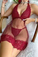 Bordo Boyundan Bağlamalı Gecelik Bella Notte 15618