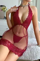 Bordo Boyundan Bağlamalı Gecelik Bella Notte 15618 detay görünüm