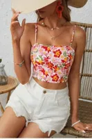Bella Notte Çok Renkli Retro Çiçekli Askılı Crop B-5510 Çok Renkli