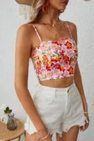 Bella Notte Çok Renkli Retro Çiçekli Askılı Crop B-5510 Çok Renkli detay görünüm