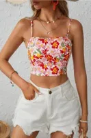 Bella Notte Çok Renkli Retro Çiçekli Askılı Crop B-5510 Çok Renkli farklı açı