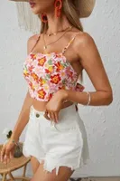 Bella Notte Çok Renkli Retro Çiçekli Askılı Crop B-5510 Çok Renkli görsel 4