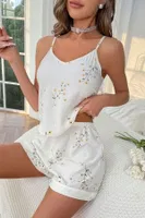 İnce Askılı Çiçekli Kadın Şort Pijama Takım Bella Notte 7533 Ekru görsel 4