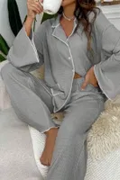 Gri Geniş Uzun Kollu Sonbahar Pijama Takım Bella Notte 7053 Gri
