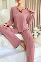 Gül Kurusu Uzun Kollu Pamuklu Pijama Takımı Bella Notte 7067 Gül Kurusu