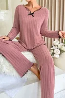 Gül Kurusu Uzun Kollu Pamuklu Pijama Takımı Bella Notte 7067 Gül Kurusu detay görünüm