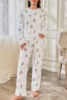 Kırık Beyaz Çiçek Desenli Pamuklu Pijama Takımı Bella Notte 7081 Kirik Beyaz görsel 4