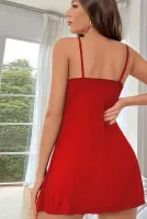 Kırmızı Dökümlü Yırtmaç Detay Şık Geceliik Bella Notte 15535 Kırmızı detay görünüm