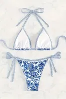 Bella Notte Mavi Desenli Üçgen Bikini Set M-9003 Mavi detay görünüm