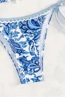 Bella Notte Mavi Desenli Üçgen Bikini Set M-9003 Mavi görsel 4