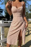 Pembe Bahar Yırtmaçlı Elbise Bella Notte E-5501 Pembe detay görünüm