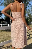 Pembe Bahar Yırtmaçlı Elbise Bella Notte E-5501 Pembe farklı açı