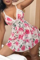 Pembe Çiçek Desenli Dantel Detaylı Bella Notte Gecelik 15706 Pembe
