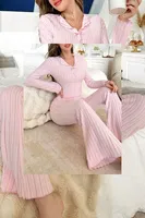 Pembe Fiyonk Detaylı Pamuklu Pijama Takımı Bella Notte 7097 Pembe farklı açı