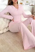 Pembe Fiyonk Detaylı Pamuklu Pijama Takımı Bella Notte 7097 Pembe görsel 4