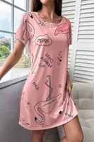 Bella Notte Pembe Flamingo Desenli Kadın Gecelik- Uyku Elbisesi 15726 Pembe farklı açı