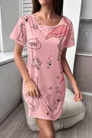 Bella Notte Pembe Flamingo Desenli Kadın Gecelik- Uyku Elbisesi 15726 Pembe görsel 4