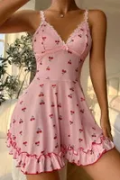 Pembe Kiraz Desenli Askılı Gecelik Bella Notte 15565 Pembe detay görünüm