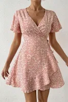 Kısa Kollu Anvelop Mini Kadın Elbise Bella Notte 5503 Pembe görsel 4