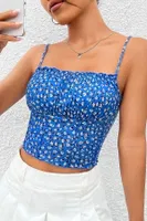 Çiçekli Büzgülü Askılı Kadın Crop Bella Notte 5504 Saks