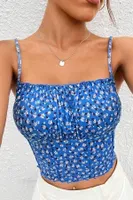 Çiçekli Büzgülü Askılı Kadın Crop Bella Notte 5504 Saks detay görünüm