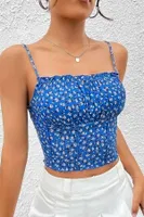 Çiçekli Büzgülü Askılı Kadın Crop Bella Notte 5504 Saks görsel 4