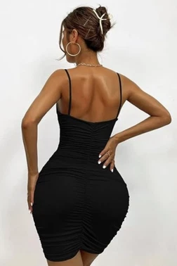 Siyah Askılı Özel Tasarım Mini Elbise Bella Notte - Alternatif Görünüm