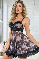 Siyah Desenli Mini Gecelik Bella Notte 15700 Siyah farklı açı