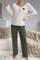 Yeşil Pamuklu Kalp Detaylı Pijama Takımı Bella Notte 7089 Yeşil görsel 4