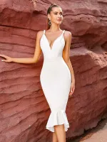 Beyaz Askılı Dekolteli Uzun Seksi Elbise Pink Night 5502 Beyaz