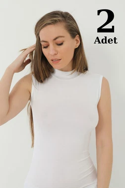 Arma Yıldız Beyaz Bambu Balıkçı Yaka Sıfır Kol Body Boğazlı Kolsuz Badi Arma Yıldız 3707 - 2 ADET