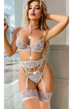 Ruselin Beyaz Dantel Ve Zincir Detaylı Jartiyer Takım Ruselin 2055 - Alternatif Görünüm