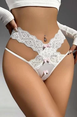 Real Passione Beyaz Dantelli Fiyonklu Fantezi Kadın Külot Real Passione 267